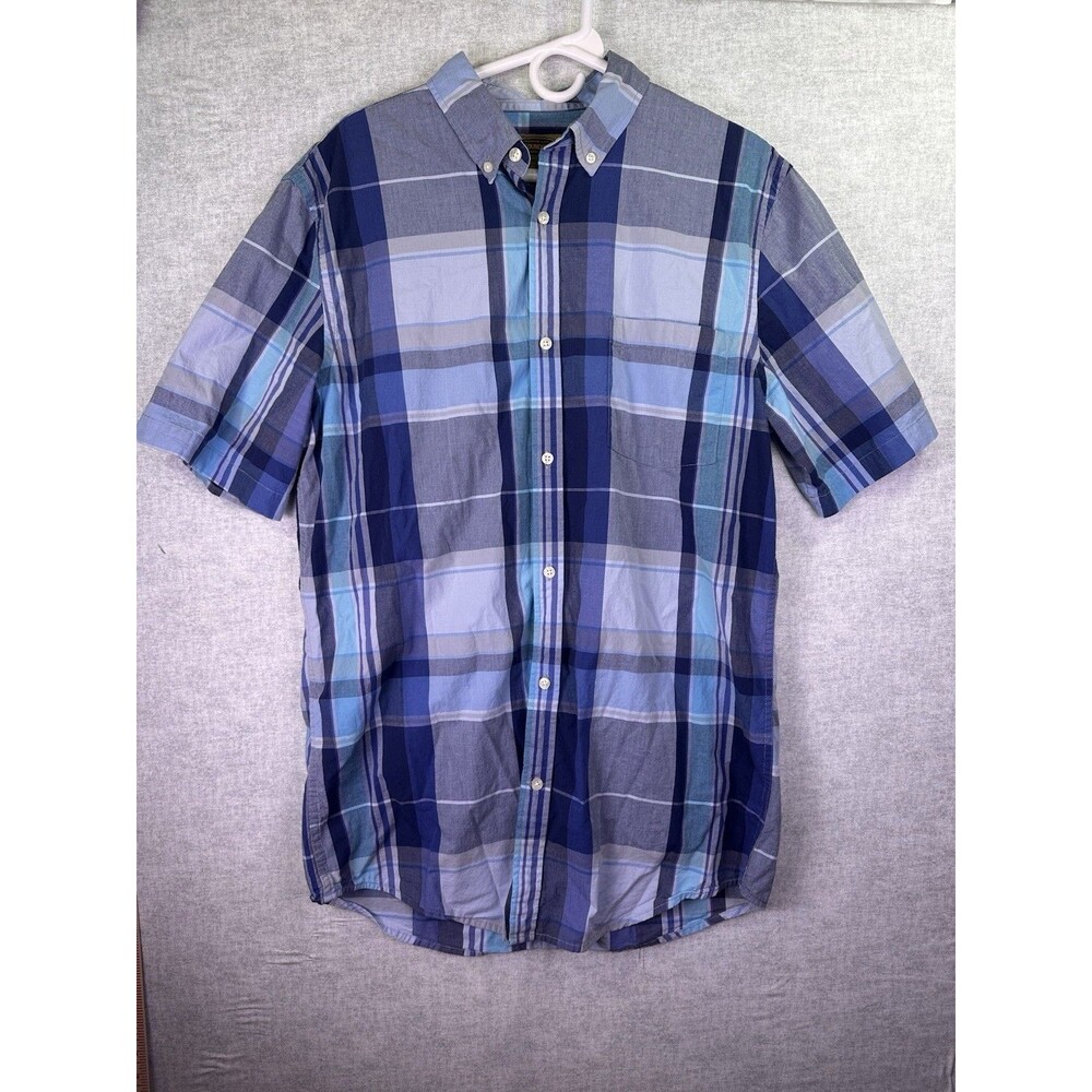Foundry Mens Short Sleeve Button Up Shirt Blue Large Tall LT Western Stretch